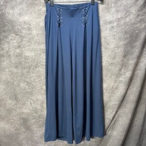 WynneLayers Woven Crepe Wide-Leg Pant with Lace-Up Detail Size M Navy Blue